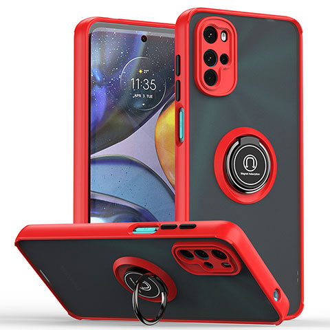 Coque Contour Silicone et Plastique Housse Etui Mat avec Magnetique Support Bague Anneau S04 pour Motorola Moto G22 Rouge