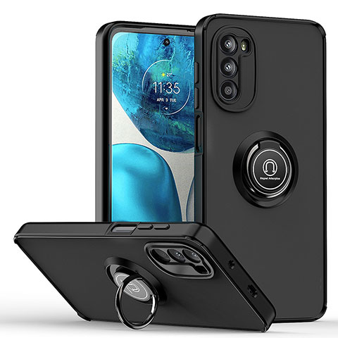 Coque Contour Silicone et Plastique Housse Etui Mat avec Magnetique Support Bague Anneau S04 pour Motorola MOTO G52 Noir