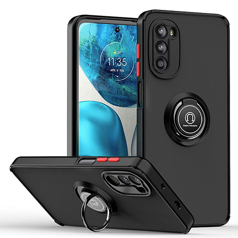 Coque Contour Silicone et Plastique Housse Etui Mat avec Magnetique Support Bague Anneau S04 pour Motorola MOTO G52 Rouge et Noir