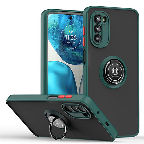 Coque Contour Silicone et Plastique Housse Etui Mat avec Magnetique Support Bague Anneau S04 pour Motorola Moto G82 5G Vert Nuit