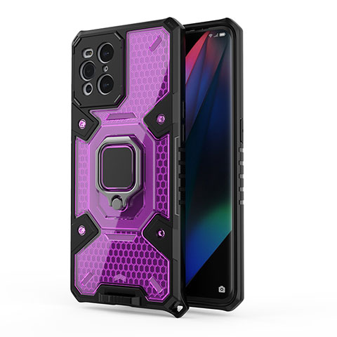 Coque Contour Silicone et Plastique Housse Etui Mat avec Magnetique Support Bague Anneau S04 pour Oppo Find X3 5G Violet