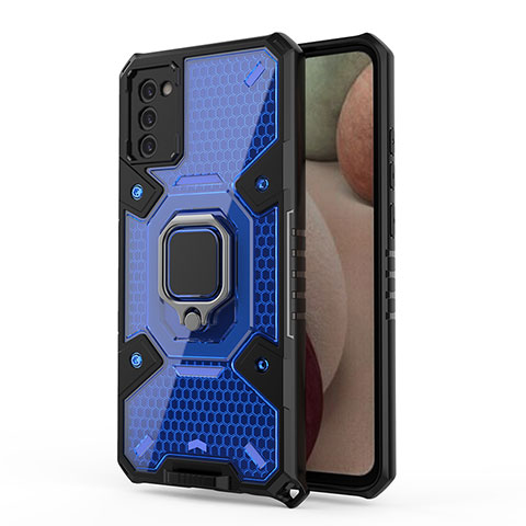 Coque Contour Silicone et Plastique Housse Etui Mat avec Magnetique Support Bague Anneau S04 pour Samsung Galaxy A02s Bleu