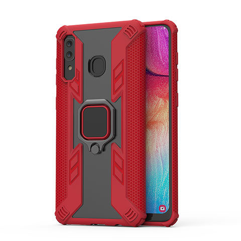 Coque Contour Silicone et Plastique Housse Etui Mat avec Magnetique Support Bague Anneau S04 pour Samsung Galaxy A20 Rouge