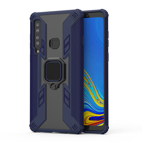 Coque Contour Silicone et Plastique Housse Etui Mat avec Magnetique Support Bague Anneau S04 pour Samsung Galaxy A9 (2018) A920 Bleu