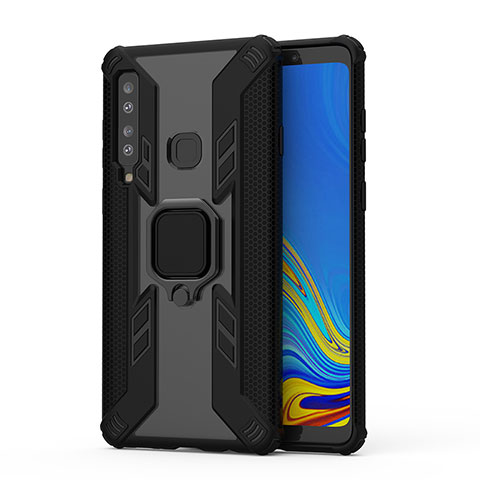 Coque Contour Silicone et Plastique Housse Etui Mat avec Magnetique Support Bague Anneau S04 pour Samsung Galaxy A9 (2018) A920 Noir