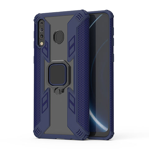 Coque Contour Silicone et Plastique Housse Etui Mat avec Magnetique Support Bague Anneau S04 pour Samsung Galaxy M30 Bleu