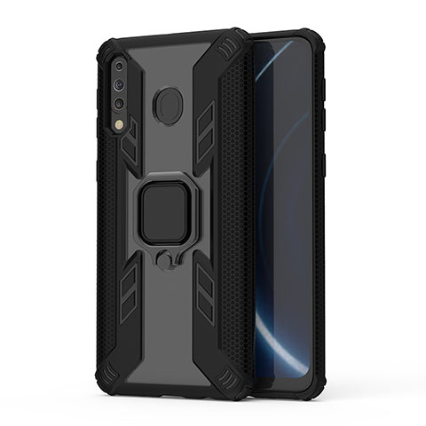 Coque Contour Silicone et Plastique Housse Etui Mat avec Magnetique Support Bague Anneau S04 pour Samsung Galaxy M30 Noir