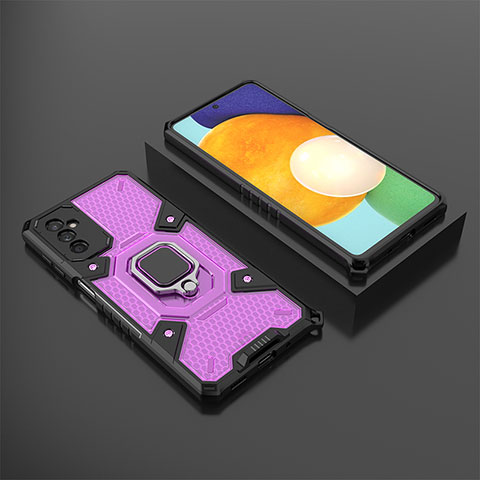 Coque Contour Silicone et Plastique Housse Etui Mat avec Magnetique Support Bague Anneau S04 pour Samsung Galaxy M52 5G Violet