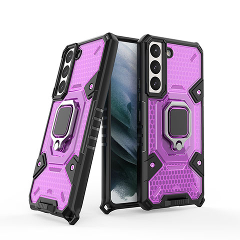 Coque Contour Silicone et Plastique Housse Etui Mat avec Magnetique Support Bague Anneau S04 pour Samsung Galaxy S23 Plus 5G Violet