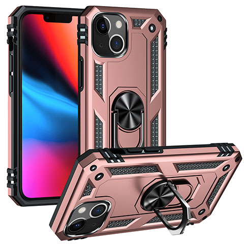 Coque Contour Silicone et Plastique Housse Etui Mat avec Magnetique Support Bague Anneau S05 pour Apple iPhone 13 Or Rose