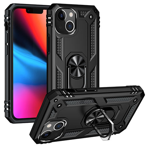 Coque Contour Silicone et Plastique Housse Etui Mat avec Magnetique Support Bague Anneau S05 pour Apple iPhone 14 Plus Noir