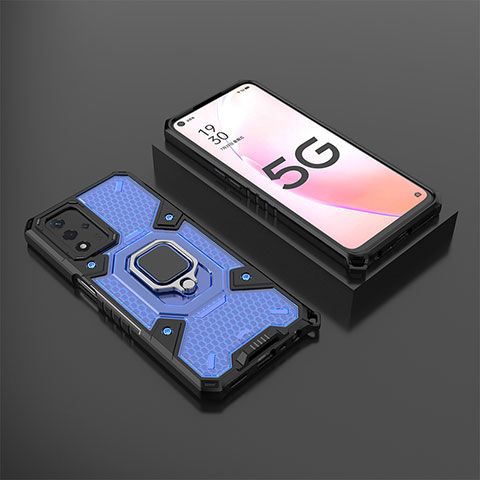 Coque Contour Silicone et Plastique Housse Etui Mat avec Magnetique Support Bague Anneau S05 pour Oppo A93s 5G Bleu