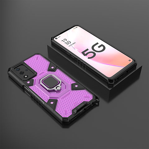 Coque Contour Silicone et Plastique Housse Etui Mat avec Magnetique Support Bague Anneau S05 pour Oppo A93s 5G Violet