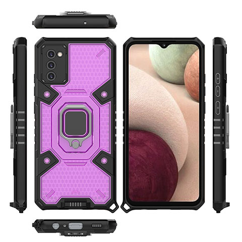 Coque Contour Silicone et Plastique Housse Etui Mat avec Magnetique Support Bague Anneau S05 pour Samsung Galaxy A02s Violet