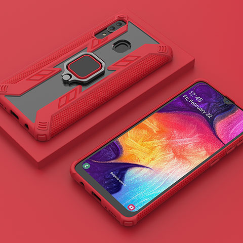 Coque Contour Silicone et Plastique Housse Etui Mat avec Magnetique Support Bague Anneau S05 pour Samsung Galaxy A20 Rouge