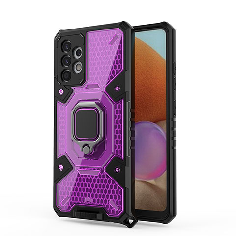 Coque Contour Silicone et Plastique Housse Etui Mat avec Magnetique Support Bague Anneau S05 pour Samsung Galaxy A32 4G Violet