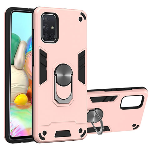 Coque Contour Silicone et Plastique Housse Etui Mat avec Magnetique Support Bague Anneau S05 pour Samsung Galaxy A71 5G Rose