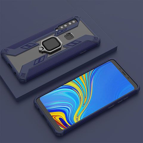 Coque Contour Silicone et Plastique Housse Etui Mat avec Magnetique Support Bague Anneau S05 pour Samsung Galaxy A9 (2018) A920 Bleu