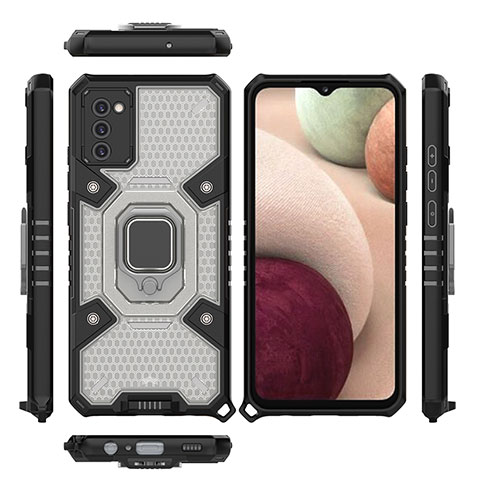 Coque Contour Silicone et Plastique Housse Etui Mat avec Magnetique Support Bague Anneau S05 pour Samsung Galaxy M02s Noir