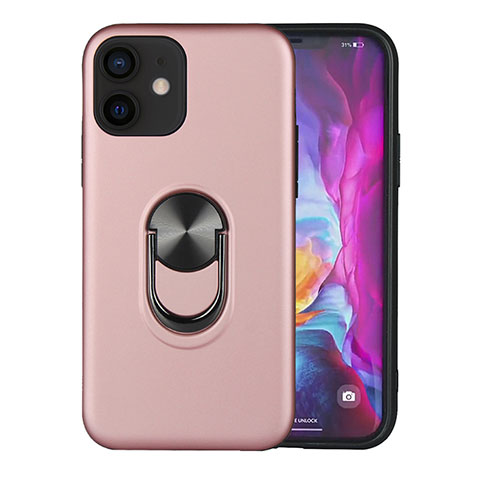 Coque Contour Silicone et Plastique Housse Etui Mat avec Magnetique Support Bague Anneau S06 pour Apple iPhone 12 Mini Or Rose