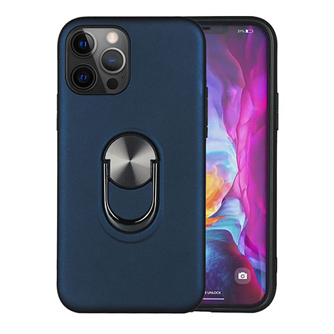 Coque Contour Silicone et Plastique Housse Etui Mat avec Magnetique Support Bague Anneau S06 pour Apple iPhone 12 Pro Bleu