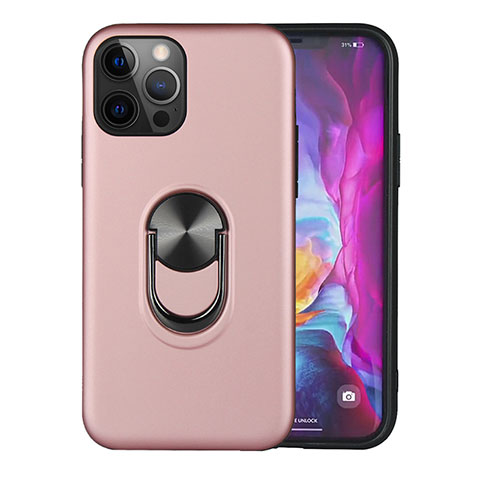 Coque Contour Silicone et Plastique Housse Etui Mat avec Magnetique Support Bague Anneau S06 pour Apple iPhone 12 Pro Max Or Rose