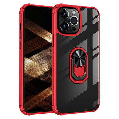 Coque Contour Silicone et Plastique Housse Etui Mat avec Magnetique Support Bague Anneau S06 pour Apple iPhone 14 Pro Max Rouge