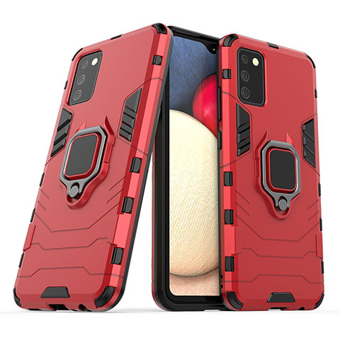 Coque Contour Silicone et Plastique Housse Etui Mat avec Magnetique Support Bague Anneau S06 pour Samsung Galaxy A02s Rouge