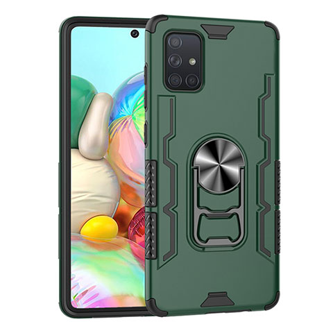 Coque Contour Silicone et Plastique Housse Etui Mat avec Magnetique Support Bague Anneau S06 pour Samsung Galaxy A71 5G Vert