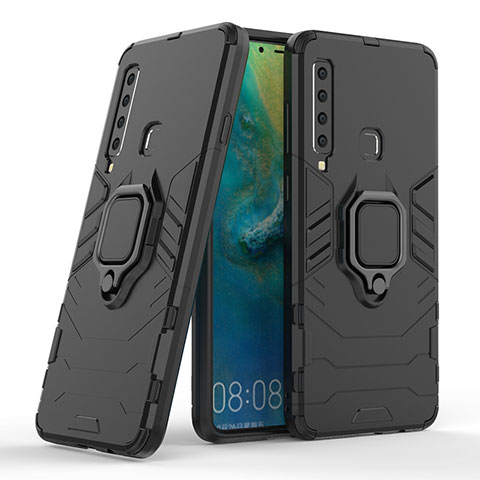 Coque Contour Silicone et Plastique Housse Etui Mat avec Magnetique Support Bague Anneau S06 pour Samsung Galaxy A9 Star Pro Noir