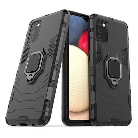 Coque Contour Silicone et Plastique Housse Etui Mat avec Magnetique Support Bague Anneau S06 pour Samsung Galaxy M02s Noir