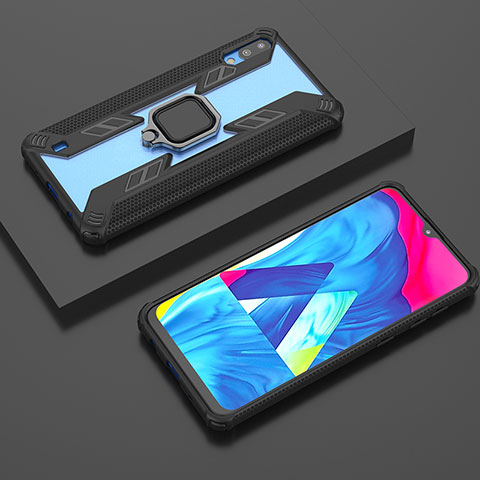 Coque Contour Silicone et Plastique Housse Etui Mat avec Magnetique Support Bague Anneau S06 pour Samsung Galaxy M10 Noir