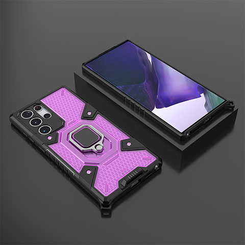 Coque Contour Silicone et Plastique Housse Etui Mat avec Magnetique Support Bague Anneau S06 pour Samsung Galaxy S21 Ultra 5G Violet