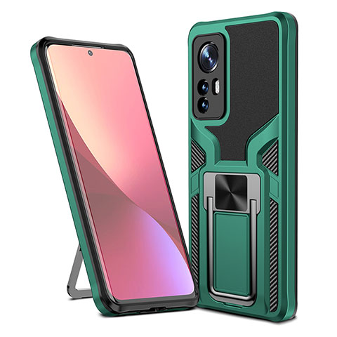 Coque Contour Silicone et Plastique Housse Etui Mat avec Magnetique Support Bague Anneau S06 pour Xiaomi Mi 12 5G Vert