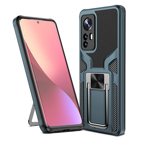 Coque Contour Silicone et Plastique Housse Etui Mat avec Magnetique Support Bague Anneau S06 pour Xiaomi Mi 12S Pro 5G Cyan