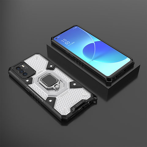 Coque Contour Silicone et Plastique Housse Etui Mat avec Magnetique Support Bague Anneau S07 pour Oppo Reno6 Z 5G Noir