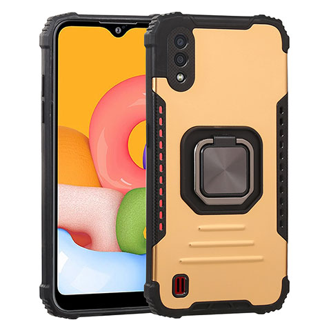 Coque Contour Silicone et Plastique Housse Etui Mat avec Magnetique Support Bague Anneau S07 pour Samsung Galaxy A01 SM-A015 Or