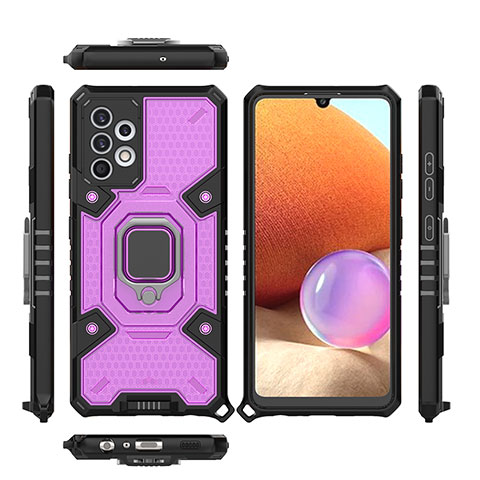 Coque Contour Silicone et Plastique Housse Etui Mat avec Magnetique Support Bague Anneau S07 pour Samsung Galaxy A32 4G Violet