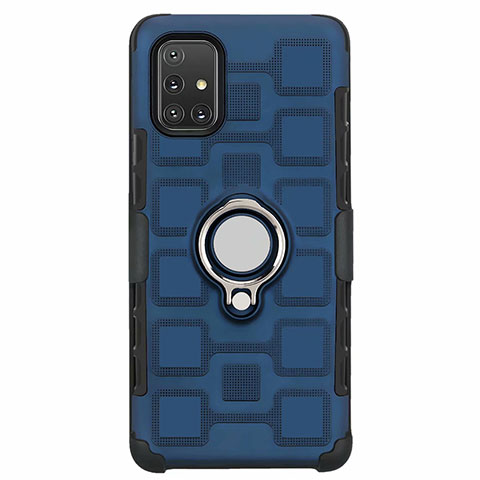 Coque Contour Silicone et Plastique Housse Etui Mat avec Magnetique Support Bague Anneau S07 pour Samsung Galaxy A71 5G Bleu