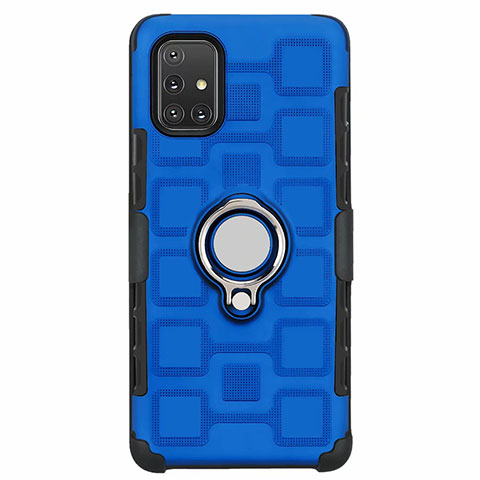 Coque Contour Silicone et Plastique Housse Etui Mat avec Magnetique Support Bague Anneau S07 pour Samsung Galaxy A71 5G Bleu Ciel