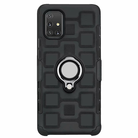 Coque Contour Silicone et Plastique Housse Etui Mat avec Magnetique Support Bague Anneau S07 pour Samsung Galaxy A71 5G Noir