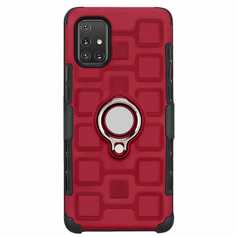 Coque Contour Silicone et Plastique Housse Etui Mat avec Magnetique Support Bague Anneau S07 pour Samsung Galaxy A71 5G Rouge