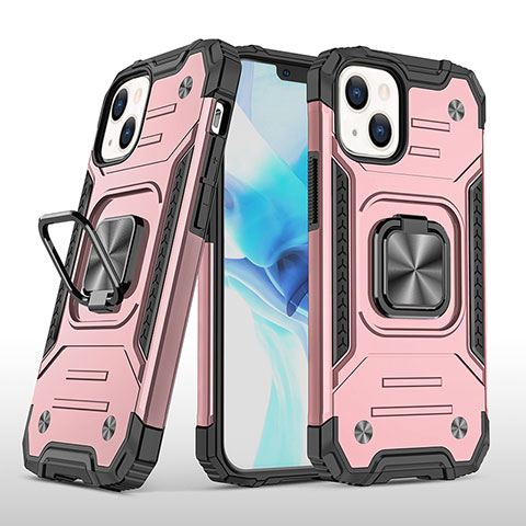 Coque Contour Silicone et Plastique Housse Etui Mat avec Magnetique Support Bague Anneau S08 pour Apple iPhone 13 Mini Or Rose