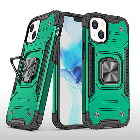 Coque Contour Silicone et Plastique Housse Etui Mat avec Magnetique Support Bague Anneau S08 pour Apple iPhone 13 Vert