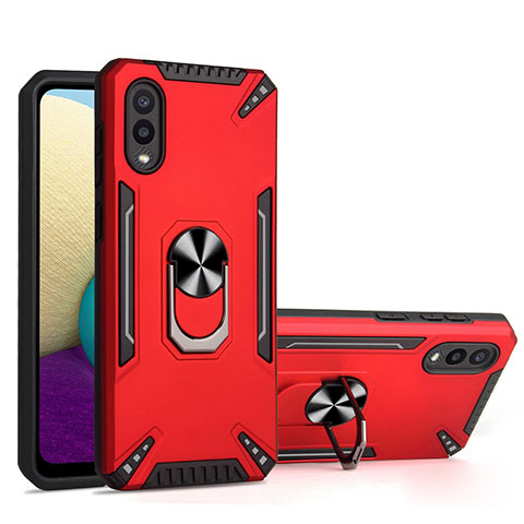 Coque Contour Silicone et Plastique Housse Etui Mat avec Magnetique Support Bague Anneau T01 pour Samsung Galaxy A02 Rouge