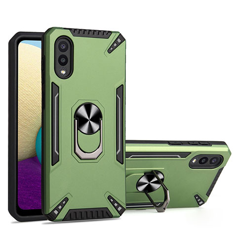 Coque Contour Silicone et Plastique Housse Etui Mat avec Magnetique Support Bague Anneau T01 pour Samsung Galaxy A02 Vert