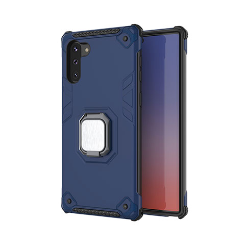 Coque Contour Silicone et Plastique Housse Etui Mat avec Magnetique Support Bague Anneau T01 pour Samsung Galaxy Note 10 5G Bleu