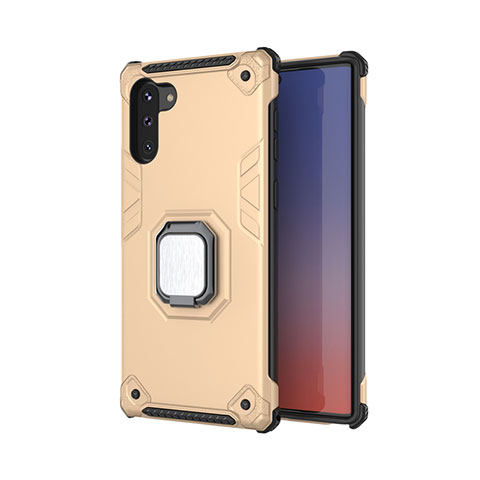 Coque Contour Silicone et Plastique Housse Etui Mat avec Magnetique Support Bague Anneau T01 pour Samsung Galaxy Note 10 Or