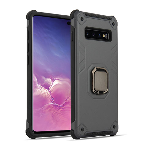 Coque Contour Silicone et Plastique Housse Etui Mat avec Magnetique Support Bague Anneau T01 pour Samsung Galaxy S10 5G Gris