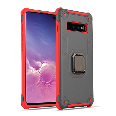 Coque Contour Silicone et Plastique Housse Etui Mat avec Magnetique Support Bague Anneau T01 pour Samsung Galaxy S10 5G Gris Fonce